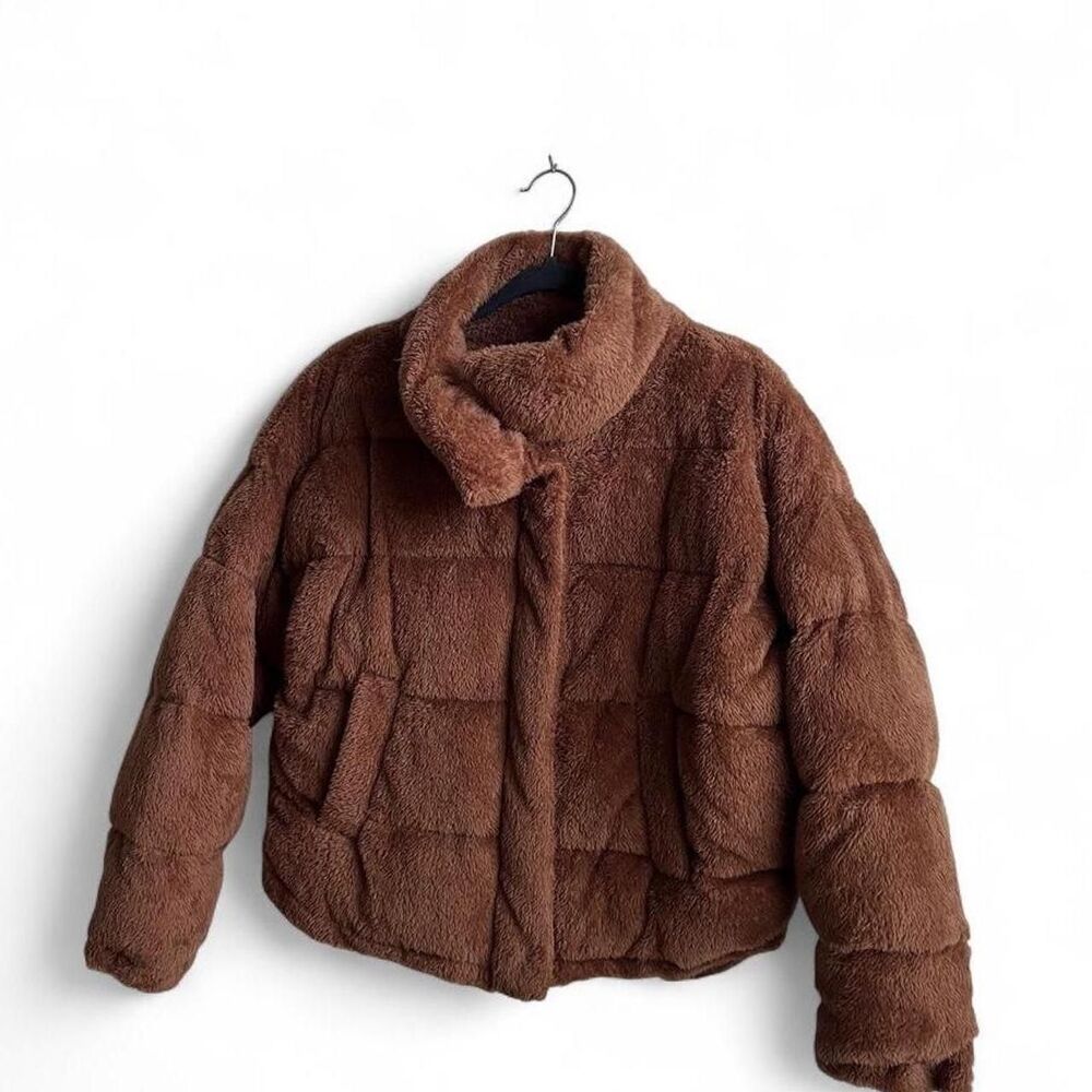 Kendall & Kylie Brown Teddy Fleece Puffer Jacket Women’s M/L - Picture 5 of 9
